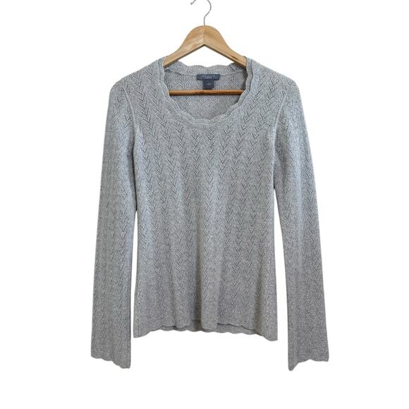 Ann Taylor Women’s Gray Metallic Shimmer Cashmere Knit Round Neck Sweater Small - Picture 1 of 7